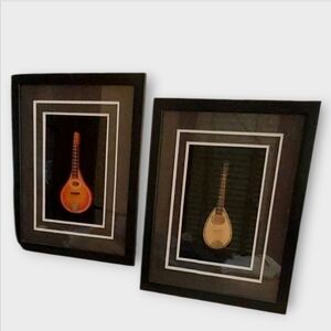 2 Pc Vintage Framed Musical Instrument Shadowbox Art Set
